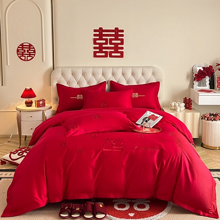 千希家纺 2024新款加厚磨毛婚庆四件套 喜事多多