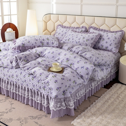 91家纺网 家纺一手货源 找家纺 美莱家纺 2024直播热款加厚秋冬牛奶绒床盖单件床罩床盖四件套 心动玫瑰