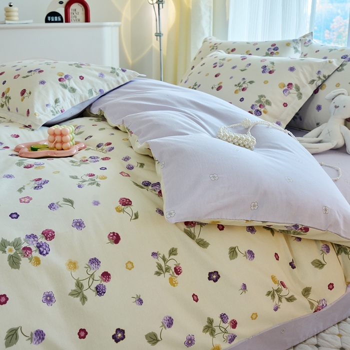 91家纺网 家纺一手货源 找家纺 珂博家纺 2024新款轻柔感全棉印花纯棉四件套松果叶语