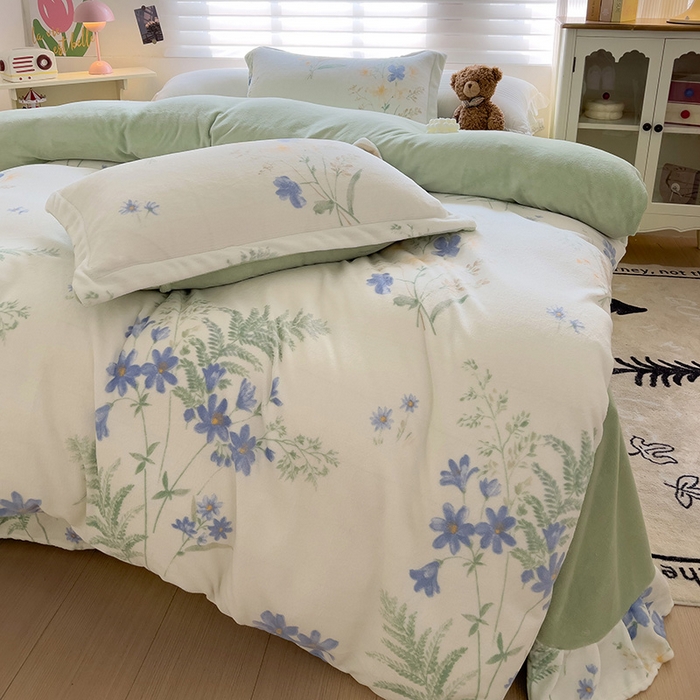 91家纺网 家纺一手货源 找家纺 乐童家纺 2024新款跑量款牛奶绒床裙四件套 茗兰