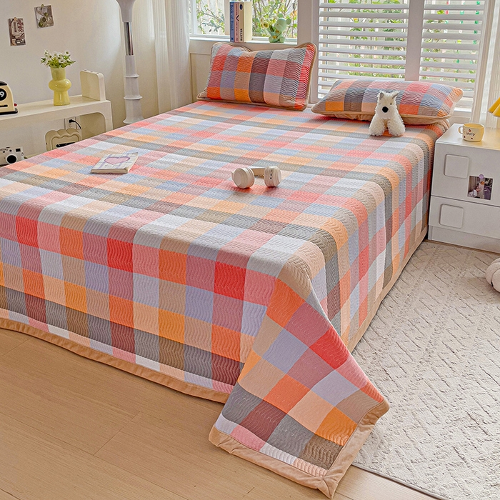 91家纺网 家纺一手货源 找家纺 羽爱家纺 2024新款全棉色织水洗宝宝绒床盖三件套 五光十色