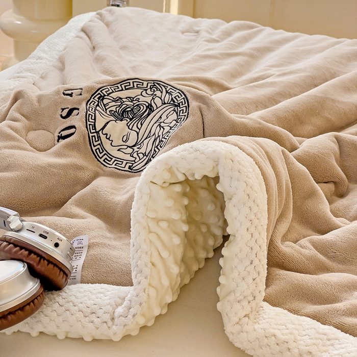 91家纺网 家纺一手货源 找家纺 柏薇 2024新款加绒加厚牛奶绒豆豆冬被 牛奶绒豆豆被-驼色