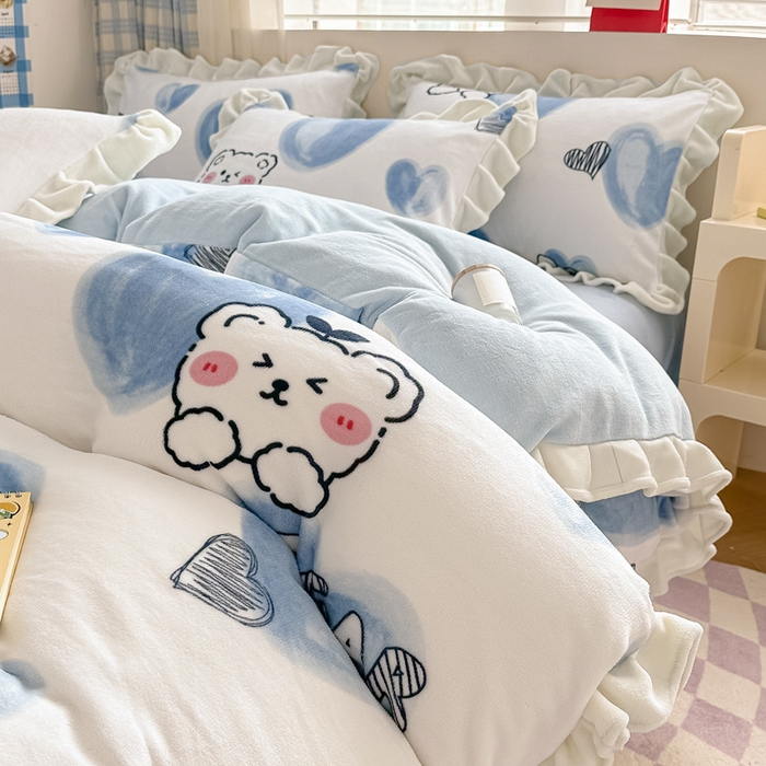 91家纺网 家纺一手货源 找家纺 典曼家纺 2024新款A类韩版牛奶绒四件套 可爱熊