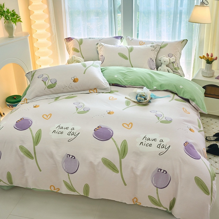 91家纺网 家纺一手货源 找家纺 珂博家纺 2024新款轻柔感全棉印花纯棉四件套 荷韵清幽