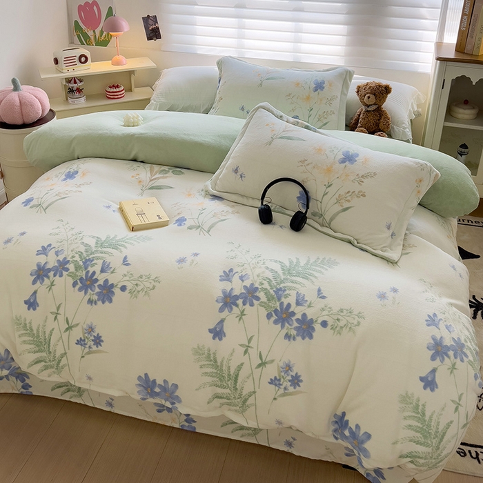 91家纺网 家纺一手货源 找家纺 乐童家纺 2024新款跑量款牛奶绒床裙四件套 茗兰