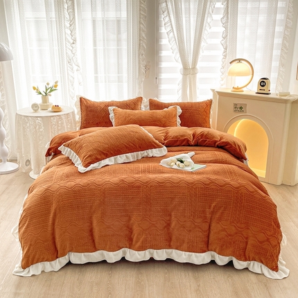 91家纺网 家纺一手货源 找家纺 （总）雅萱家纺 2024新款高克重牛奶绒雕花四件套-华夫