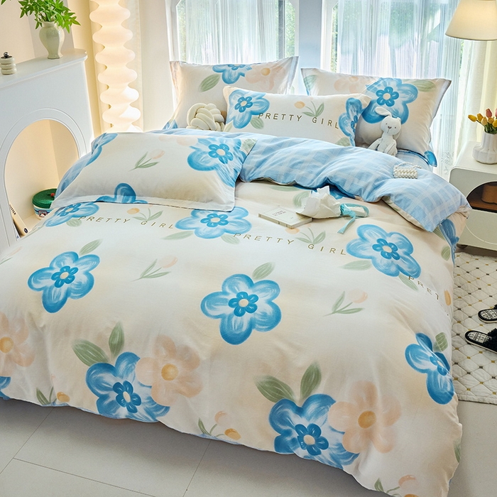 91家纺网 家纺一手货源 找家纺 珂博家纺 2024新款轻柔感全棉印花纯棉四件套蓝韵悠然