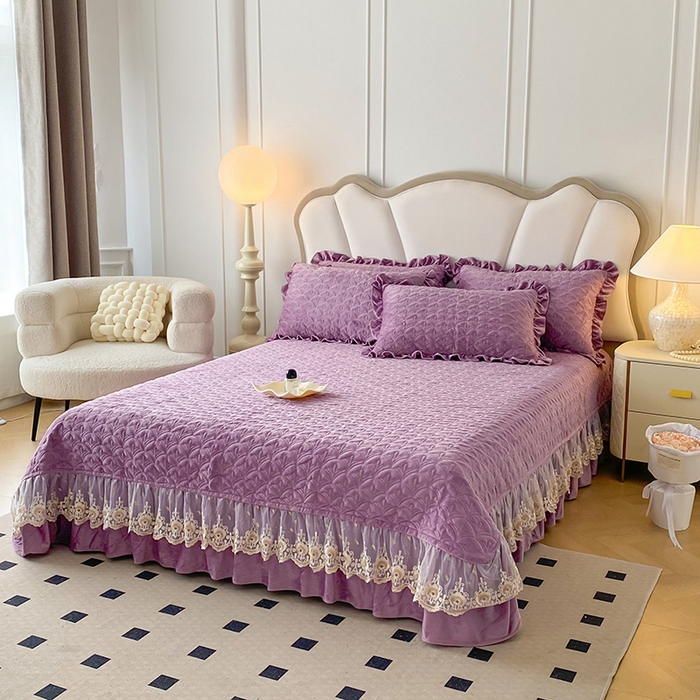 91家纺网 家纺一手货源 找家纺 兴美佳家纺 2024新款水晶绒全加棉床盖四件套-冬之恋 冬之恋-紫色