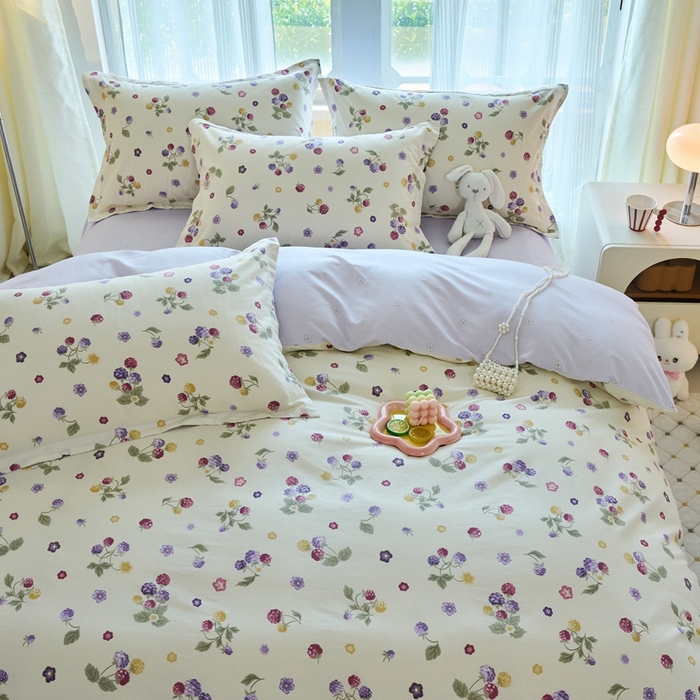 91家纺网 家纺一手货源 找家纺 珂博家纺 2024新款轻柔感全棉印花纯棉四件套松果叶语