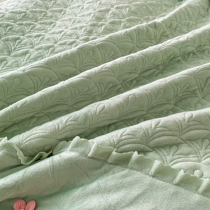 91家纺网 家纺一手货源 找家纺 兴美佳家纺 2024新款水晶绒全加棉床盖四件套-冬之恋 冬之恋-绿色