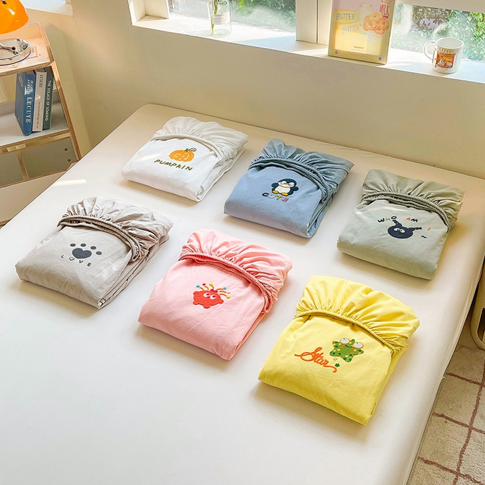 91家纺网 家纺一手货源 找家纺 3C 2024新款全棉色织水洗棉可爱毛巾绣床笠 组合图