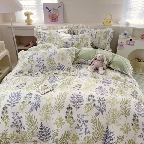 91家纺网 家纺一手货源 找家纺 典曼家纺 2024新款A类韩版牛奶绒四件套 绿野仙踪