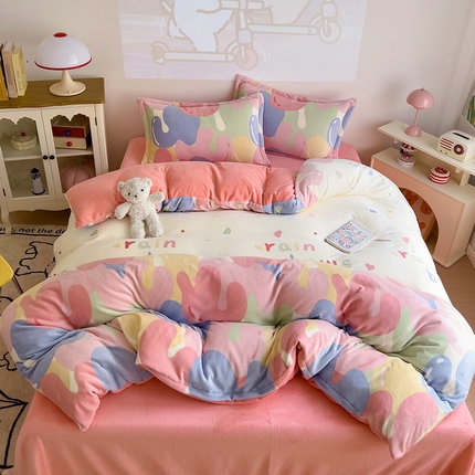 乐童家纺 2024新款跑量款牛奶绒床裙四件套 微笑冰激淋