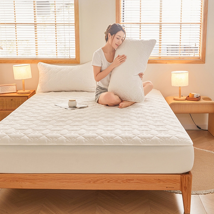 91家纺网 家纺一手货源 找家纺 3C 2024新款全棉水洗棉夹棉床笠-浅语系列 浅语-云朵白