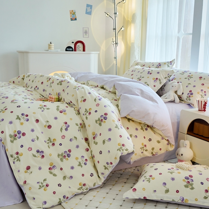 91家纺网 家纺一手货源 找家纺 珂博家纺 2024新款轻柔感全棉印花纯棉四件套松果叶语