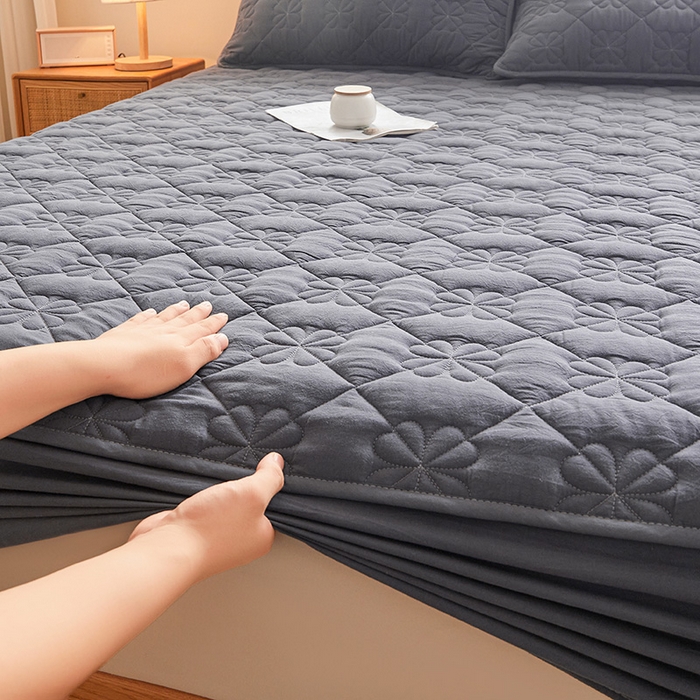 91家纺网 家纺一手货源 找家纺 3C 2024新款全棉水洗棉夹棉床笠-浅语系列 浅语-黛灰