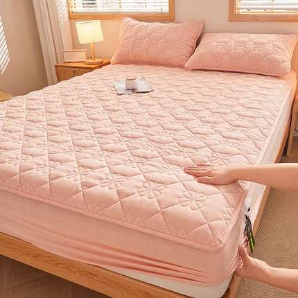 91家纺网 家纺一手货源 找家纺 3C 2024新款全棉水洗棉夹棉床笠-浅语系列 浅语-心愿粉