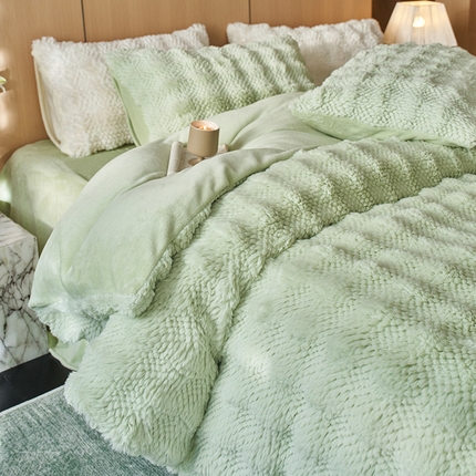 安哆啦家纺 2024新款高克重10斤轻奢托斯卡纳兔毛绒喷花泡泡牛奶绒四件套 喷花-薄荷绿