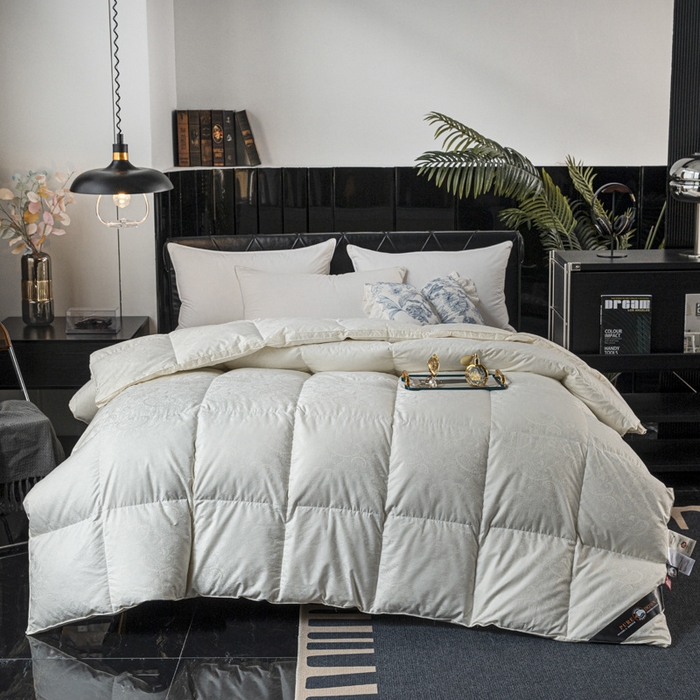 91家纺网 家纺一手货源 找家纺 （总）颐羽达 120支高支大提花羽绒被壳 单层防钻绒鹅绒被羽绒被自充绒羽绒被套