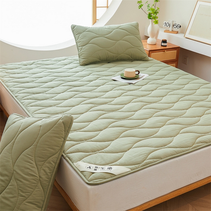 91家纺网 家纺一手货源 找家纺 3C 新款A类无染全棉抑菌棉花夹棉床护垫 无染-青果绿