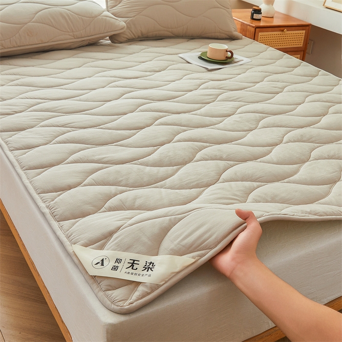 91家纺网 家纺一手货源 找家纺 3C 新款A类无染全棉抑菌棉花夹棉床护垫 无染-浅卡其