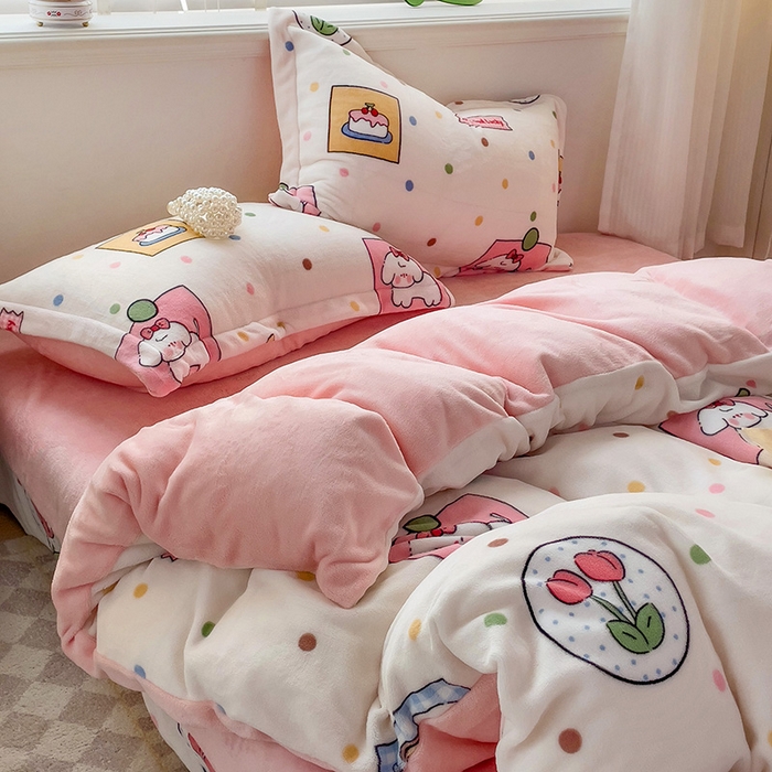 91家纺网 家纺一手货源 找家纺 乐童家纺 2024新款跑量款牛奶绒床裙四件套 活力宝贝