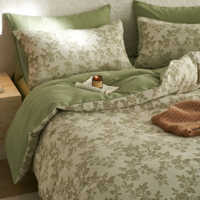 91家纺网 家纺一手货源 找家纺 慕尚家纺 2025新款磨毛提花双层纱四件套 清雅绿