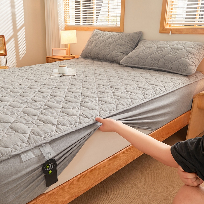 91家纺网 家纺一手货源 找家纺 3C 2024新款全棉水洗棉夹棉床笠-浅语系列 浅语-烟灰