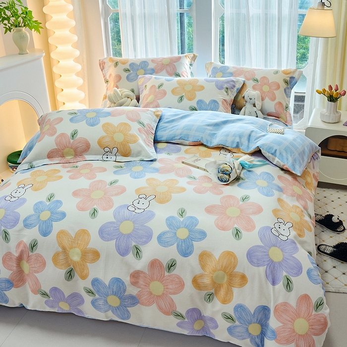 91家纺网 家纺一手货源 找家纺 珂博家纺 2024新款轻柔感全棉印花纯棉四件套花海争名