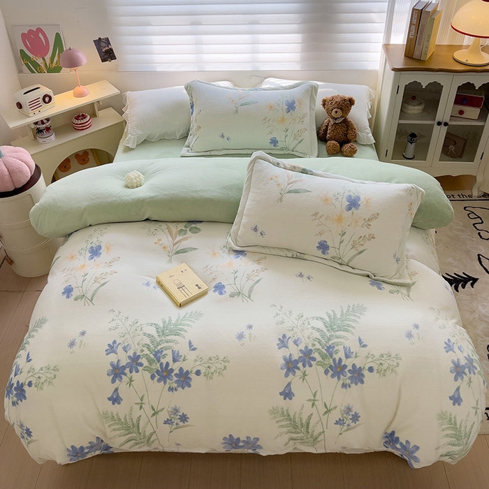 91家纺网 家纺一手货源 找家纺 乐童家纺 2024新款跑量款牛奶绒床裙四件套 茗兰