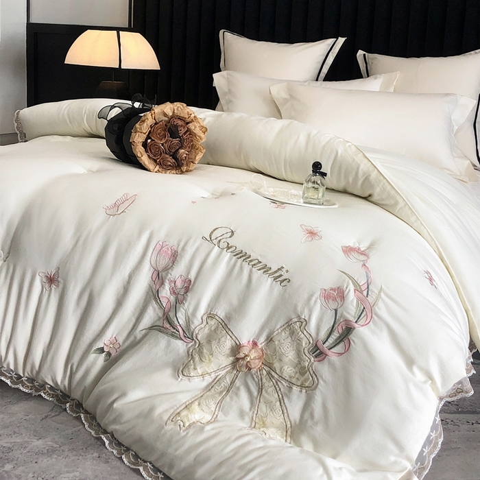 91家纺网 家纺一手货源 找家纺 （总）宅家居 2024新款法式刺绣手工立体钉珠款蚕蛹蛋白冬被芯-花仙子