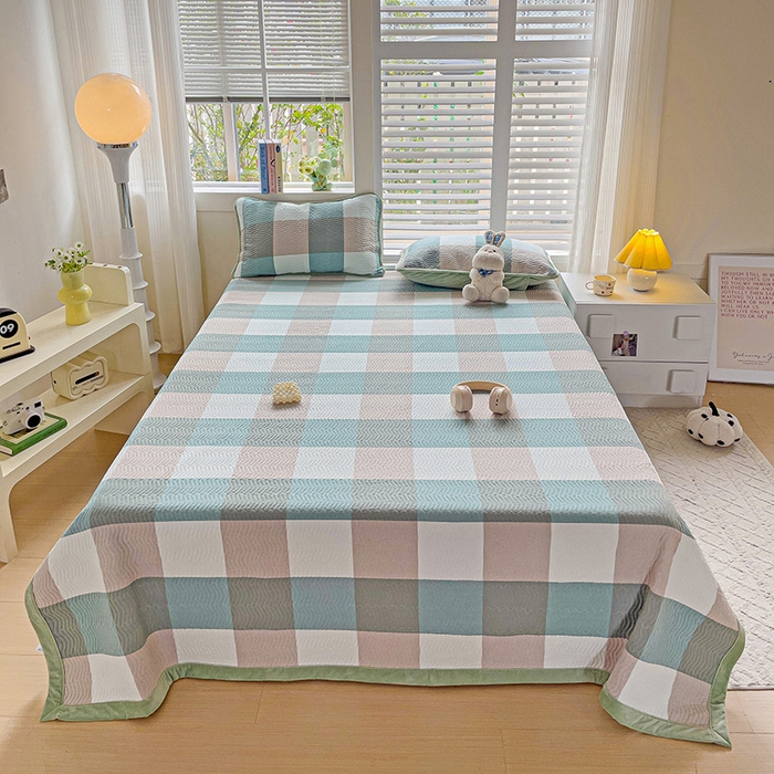 91家纺网 家纺一手货源 找家纺 羽爱家纺 2024新款全棉色织水洗宝宝绒床盖四件套 采绿