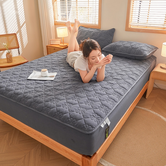 91家纺网 家纺一手货源 找家纺 3C 2024新款全棉水洗棉夹棉床笠-浅语系列 浅语-黛灰