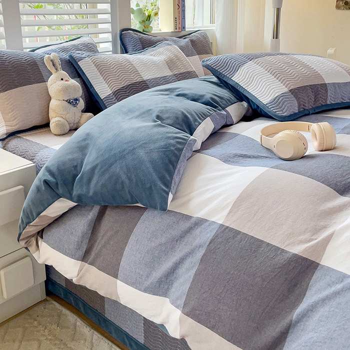 91家纺网 家纺一手货源 找家纺 羽爱家纺 2024新款全棉色织水洗宝宝绒床盖四件套 沁兰