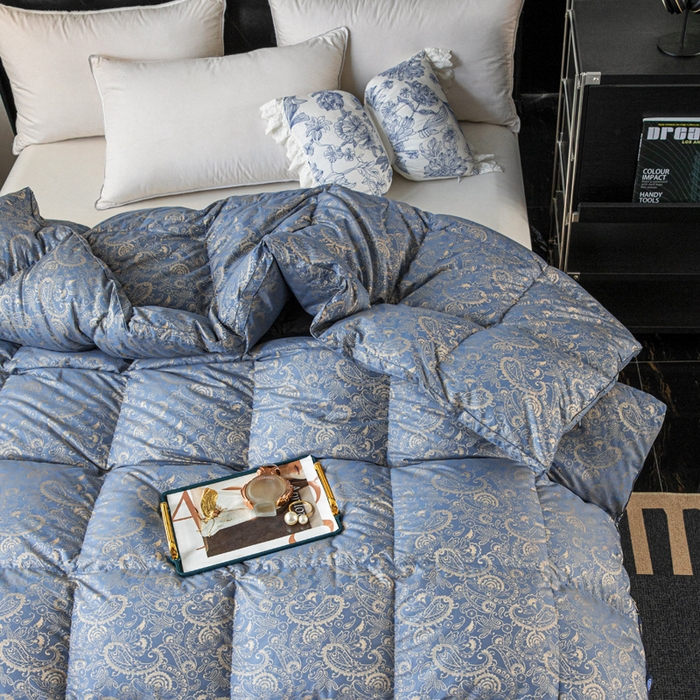 91家纺网 家纺一手货源 找家纺 （总）颐羽达 120支高支大提花羽绒被壳 单层防钻绒鹅绒被羽绒被自充绒羽绒被套