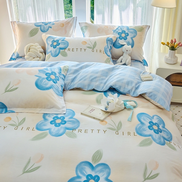 91家纺网 家纺一手货源 找家纺 珂博家纺 2024新款轻柔感全棉印花纯棉四件套蓝韵悠然