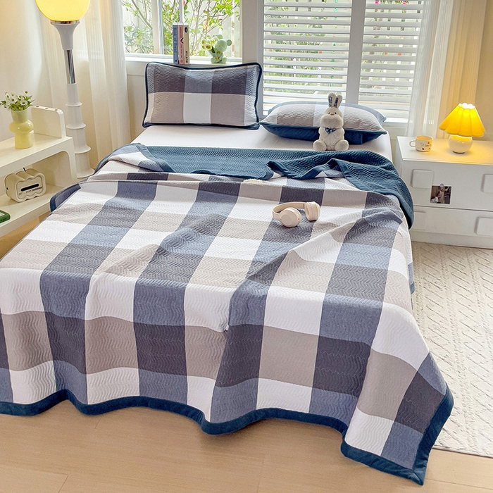 91家纺网 家纺一手货源 找家纺 羽爱家纺 2024新款全棉色织水洗宝宝绒床盖三件套 沁兰