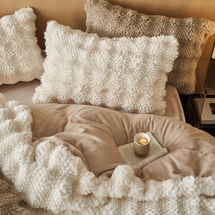 91家纺网 家纺一手货源 找家纺 安哆啦家纺 2024新款高克重10斤轻奢托斯卡纳兔毛绒喷花泡泡牛奶绒四件套 喷花-奶白咖