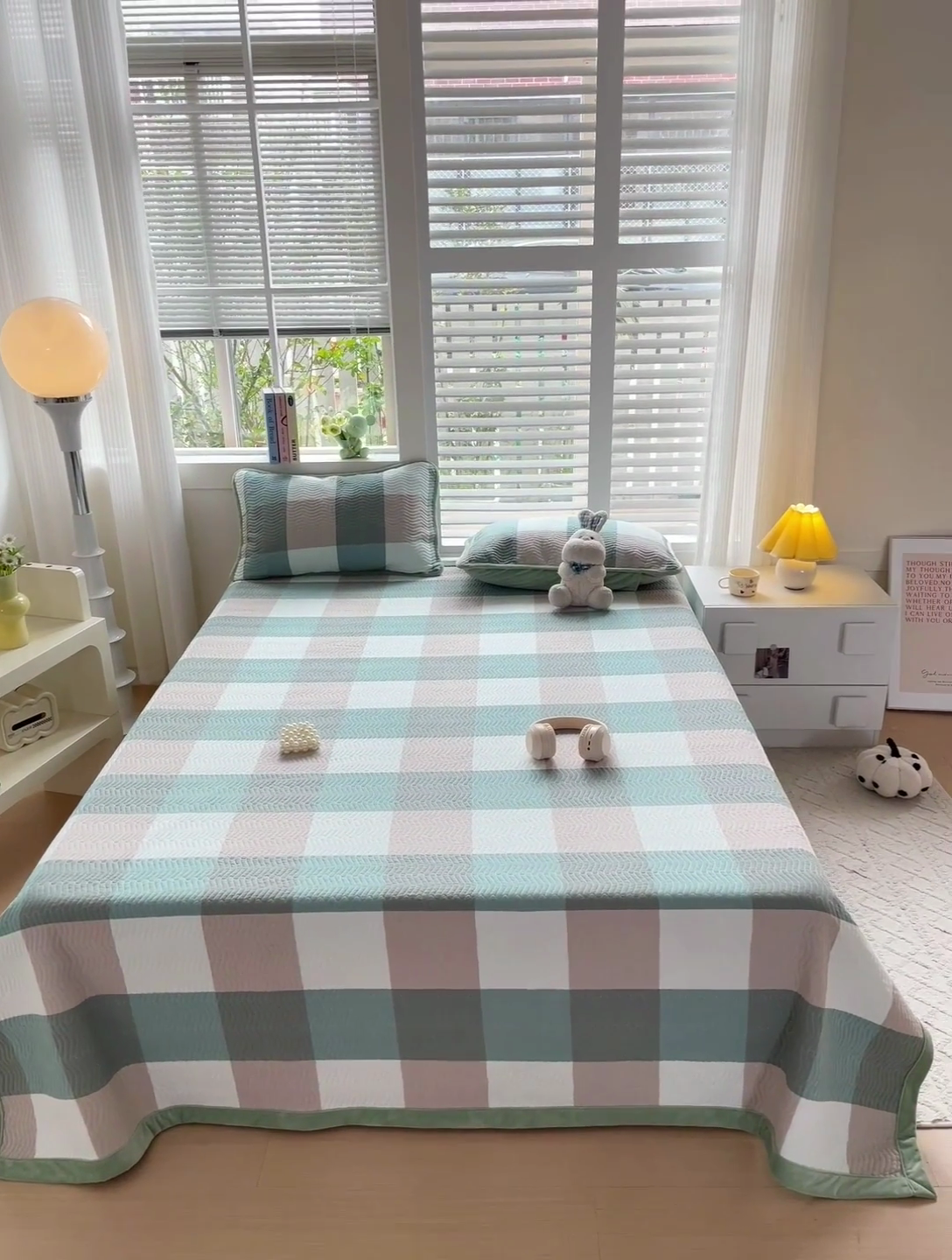 91家纺网 家纺一手货源 找家纺 羽爱家纺 2024新款全棉色织水洗宝宝绒床盖三件套 采绿