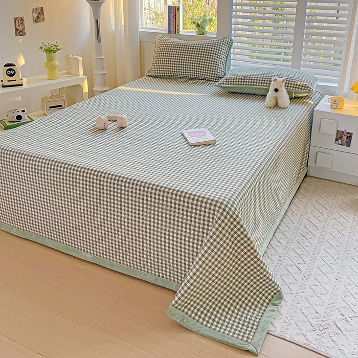 91家纺网 家纺一手货源 找家纺 羽爱家纺 2024新款全棉色织水洗宝宝绒床盖三件套 绿意盎然