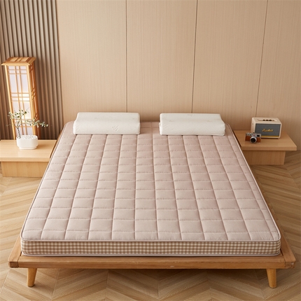 91家纺网 家纺一手货源 找家纺 伊先生家纺 2024新款牛奶丝乳胶床垫无印大小格子大床图大小格浅豆沙