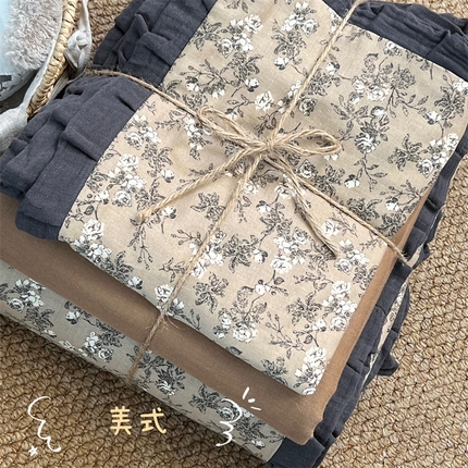 91家纺网 家纺一手货源 找家纺 （总）荣轩 2024新款全棉印花双层纱四件套 皱皱纱花边款