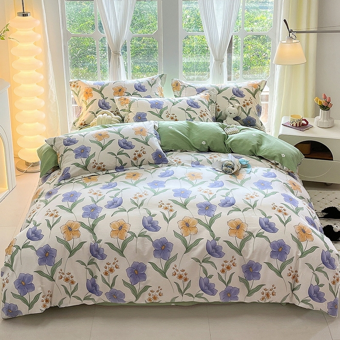 91家纺网 家纺一手货源 找家纺 珂博家纺 2024新款轻柔感全棉印花纯棉四件套芳影轻吟