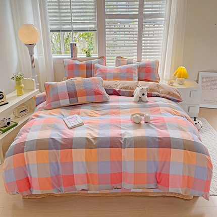 羽爱家纺 2024新款全棉色织水洗宝宝绒床盖四件套 五光十色