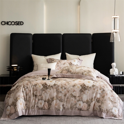 91家纺网 家纺一手货源 找家纺 初拾 2024新款60s天丝棉磨毛数码印花四件套 满庭芳-初秋