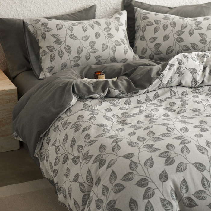 91家纺网 家纺一手货源 找家纺 慕尚家纺 2025新款磨毛提花双层纱四件套 叶韵灰