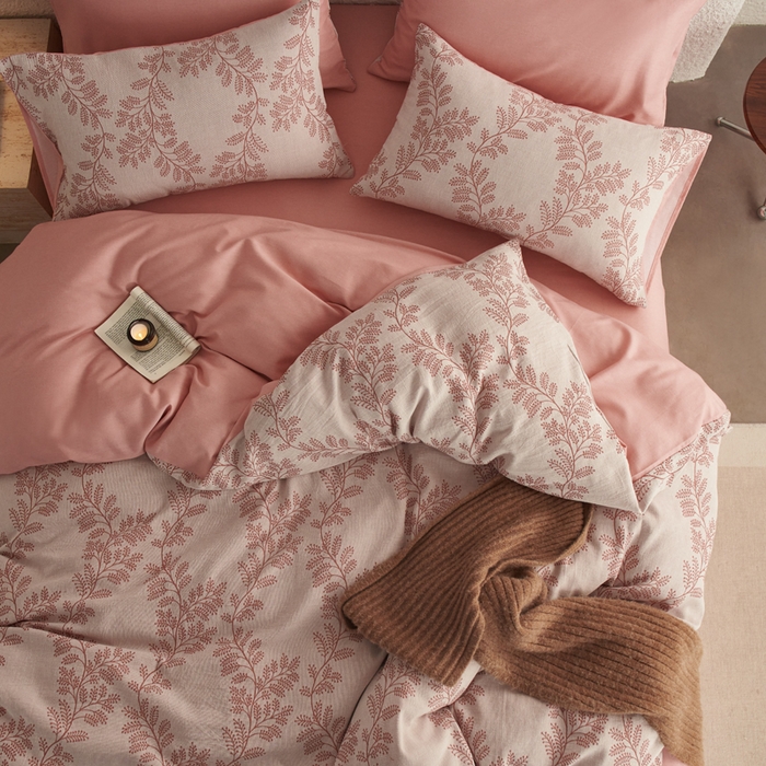 91家纺网 家纺一手货源 找家纺 慕尚家纺 2025新款磨毛提花双层纱四件套 慕叶粉