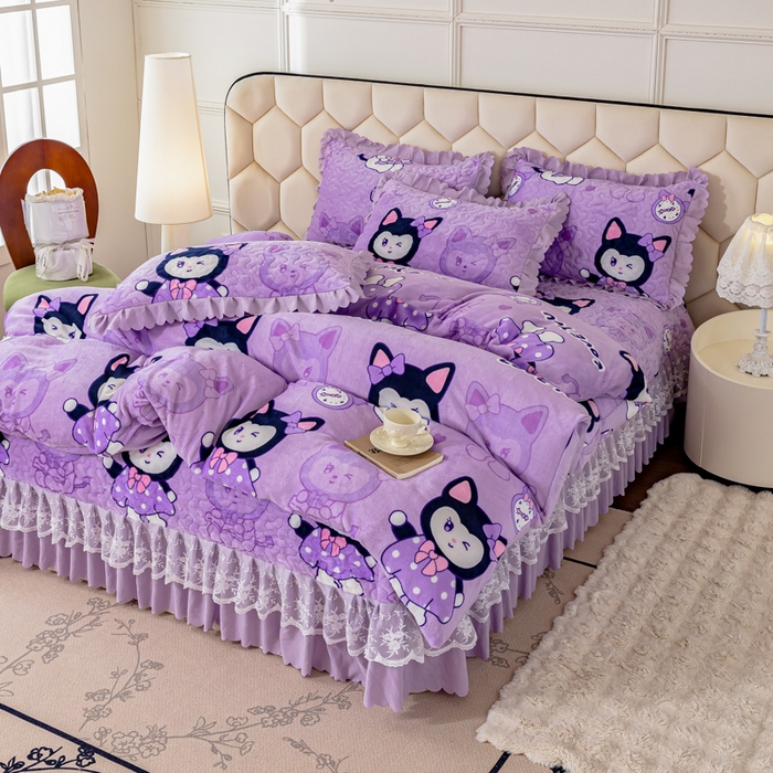 91家纺网 家纺一手货源 找家纺 美莱家纺 2024直播热款加厚秋冬牛奶绒床盖单件床罩床盖四件套 猫小姐