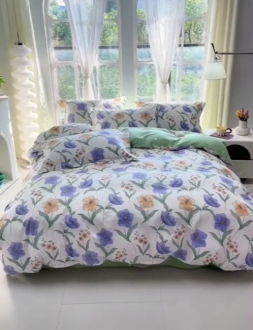 91家纺网 家纺一手货源 找家纺 珂博家纺 2024新款轻柔感全棉印花纯棉四件套芳影轻吟