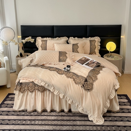 91家纺网 家纺一手货源 找家纺 （总）晨晨家纺 2024新款婴儿绒夹棉欧式蕾丝花边床裙四件套--锦绣佳人